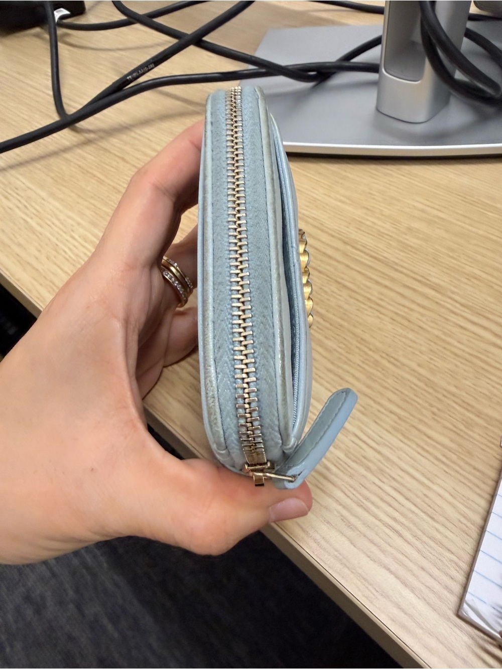 Authentic CHANEL Light Blue Quilted Leather Wallet with Gold Chain CC 👛🥰 - Picture 3 of 10